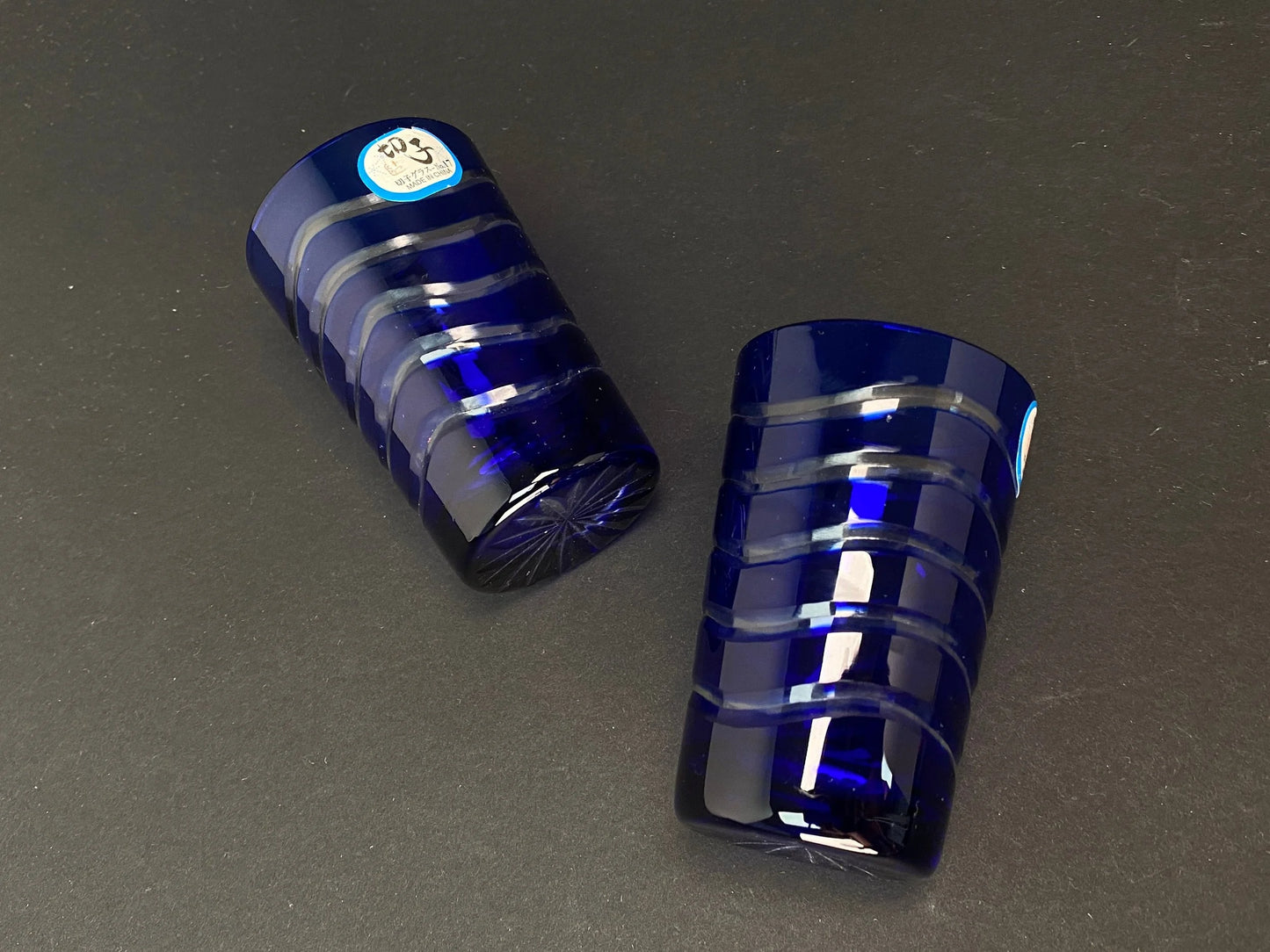 Japan Crystal Edo Kiriko cups,Pair Japanese Craft Shochu Sake Shots Glass, 60ml/2oz Blue 2pcs