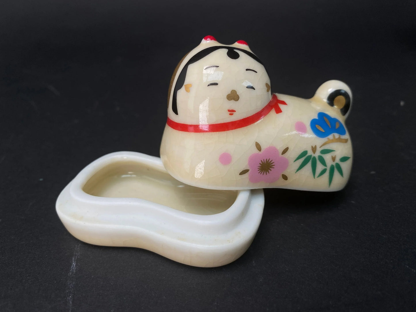 Japanese Zodiac Kogo incense container, Banko Ware Zodiac Signs,Handmade Tanko ware Incense Box,Dog, Monkey, Mouse &Rabbit Ornament
