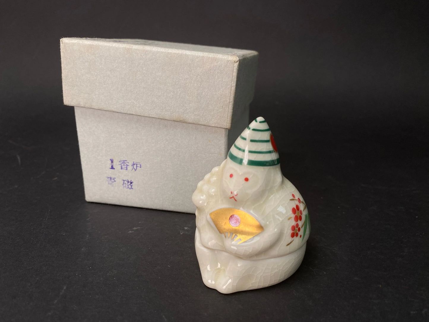 Japanese Zodiac Kogo incense container, Banko Ware Zodiac Signs,Handmade Tanko ware Incense Box,Dog, Monkey, Mouse &Rabbit Ornament