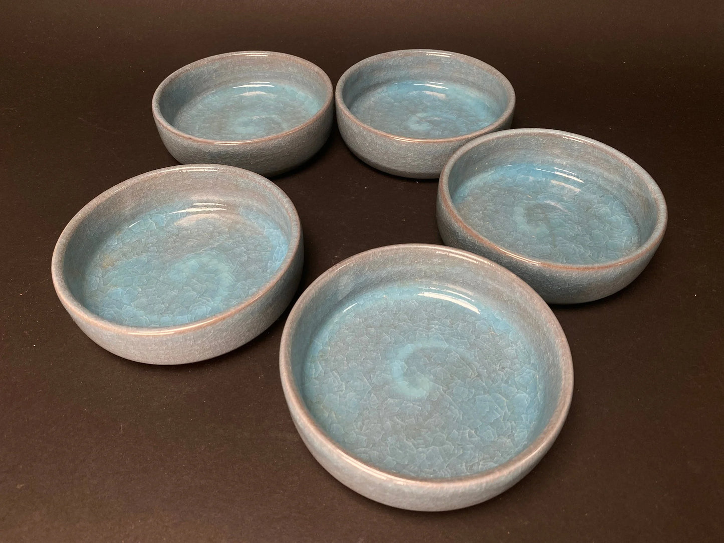 Set of 5 Nippon Bowls, by maker Matsumine, Handcrafted Lake Blue round Bowls, dishes, Plates, marked gift box