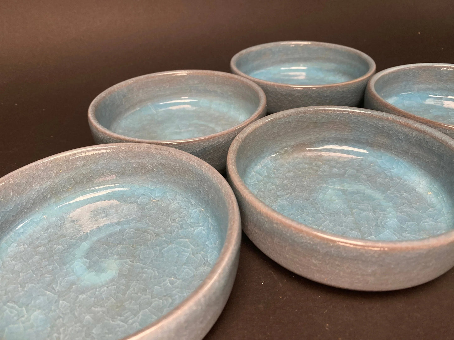 Set of 5 Nippon Bowls, by maker Matsumine, Handcrafted Lake Blue round Bowls, dishes, Plates, marked gift box