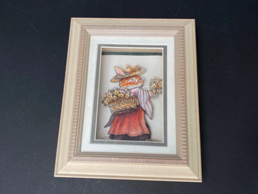 Japanese Shadow Box 3D Wall Art Mixed Paper crafts Rabbit decor, Vintage