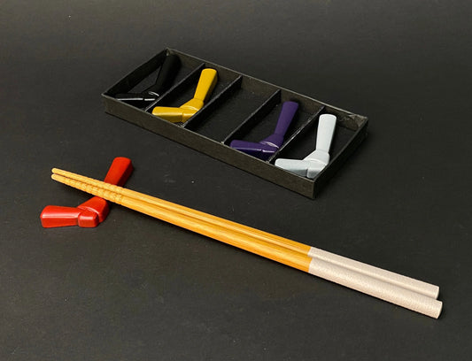 Japanese 5 pcs Chopstick holder, GIFT SET, Knot design, spoon rest, Origami Ribbon 5 color Ceramic Ginsai, Tableware, Made in Japan