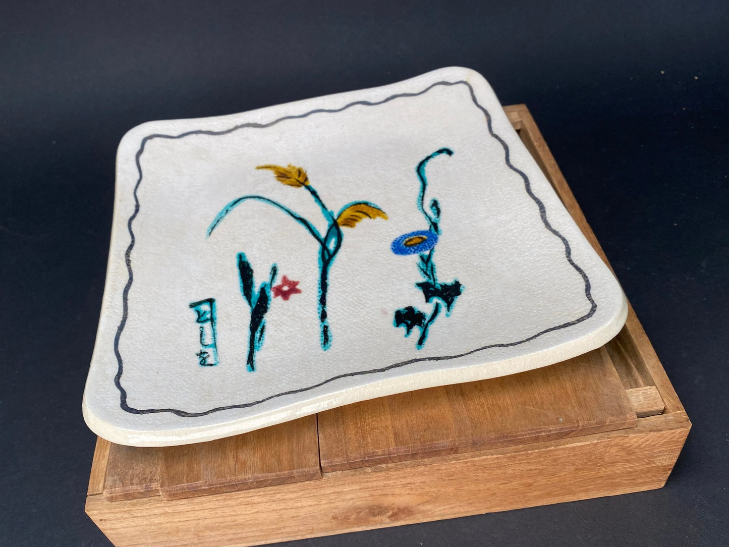 Japanese Square trinket, Serving plate, with box, Decor Tray, White Tray, Japan vintage tableware W8.7"