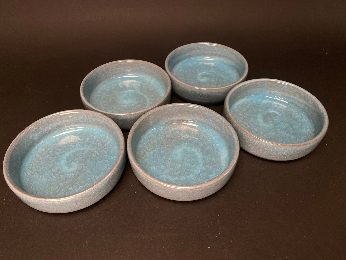Set of 5 Nippon Bowls, by maker Matsumine, Handcrafted Lake Blue round Bowls, dishes, Plates, marked gift box