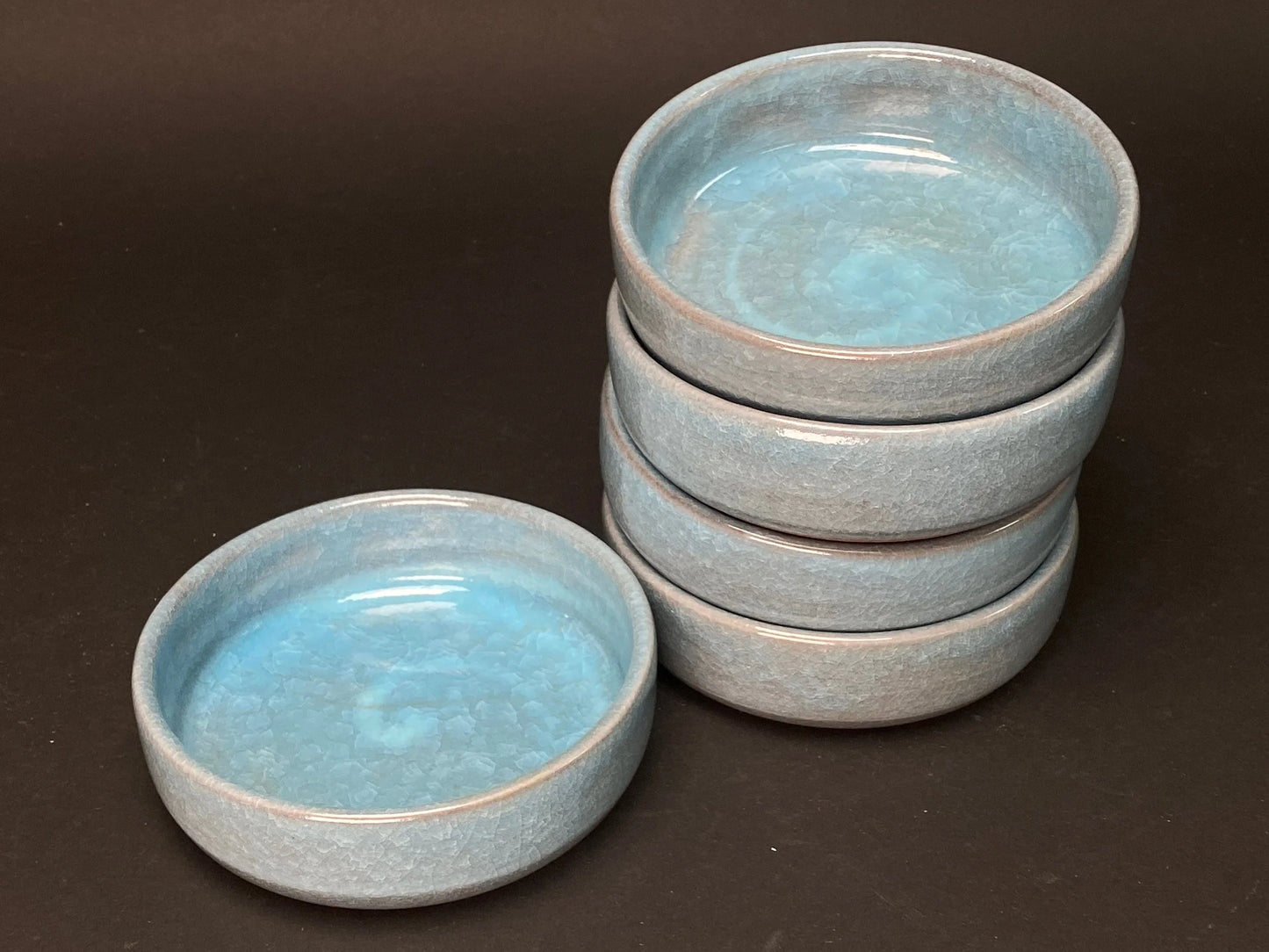 Set of 5 Nippon Bowls, by maker Matsumine, Handcrafted Lake Blue round Bowls, dishes, Plates, marked gift box