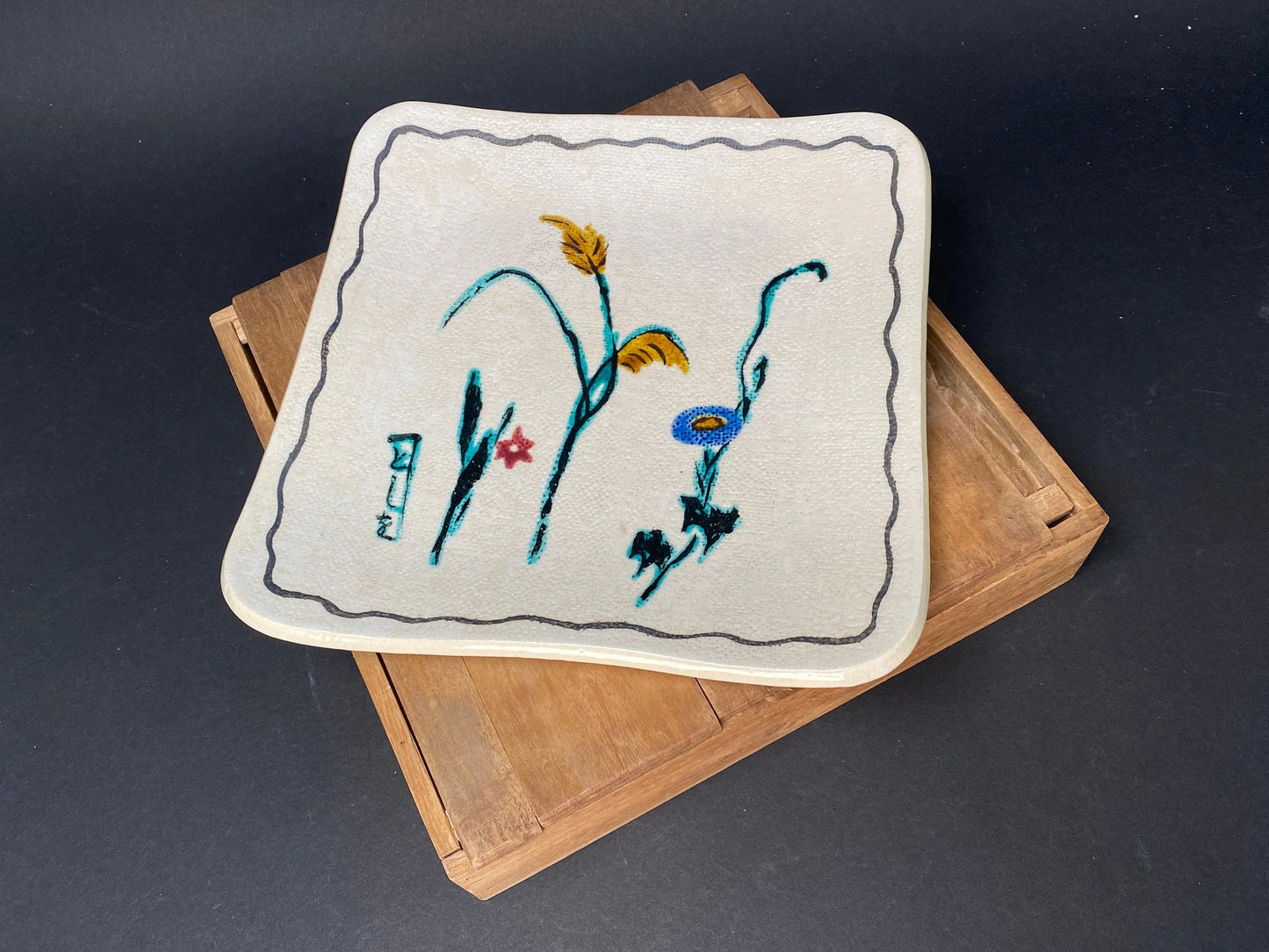 Japanese Square trinket, Serving plate, with box, Decor Tray, White Tray, Japan vintage tableware W8.7"