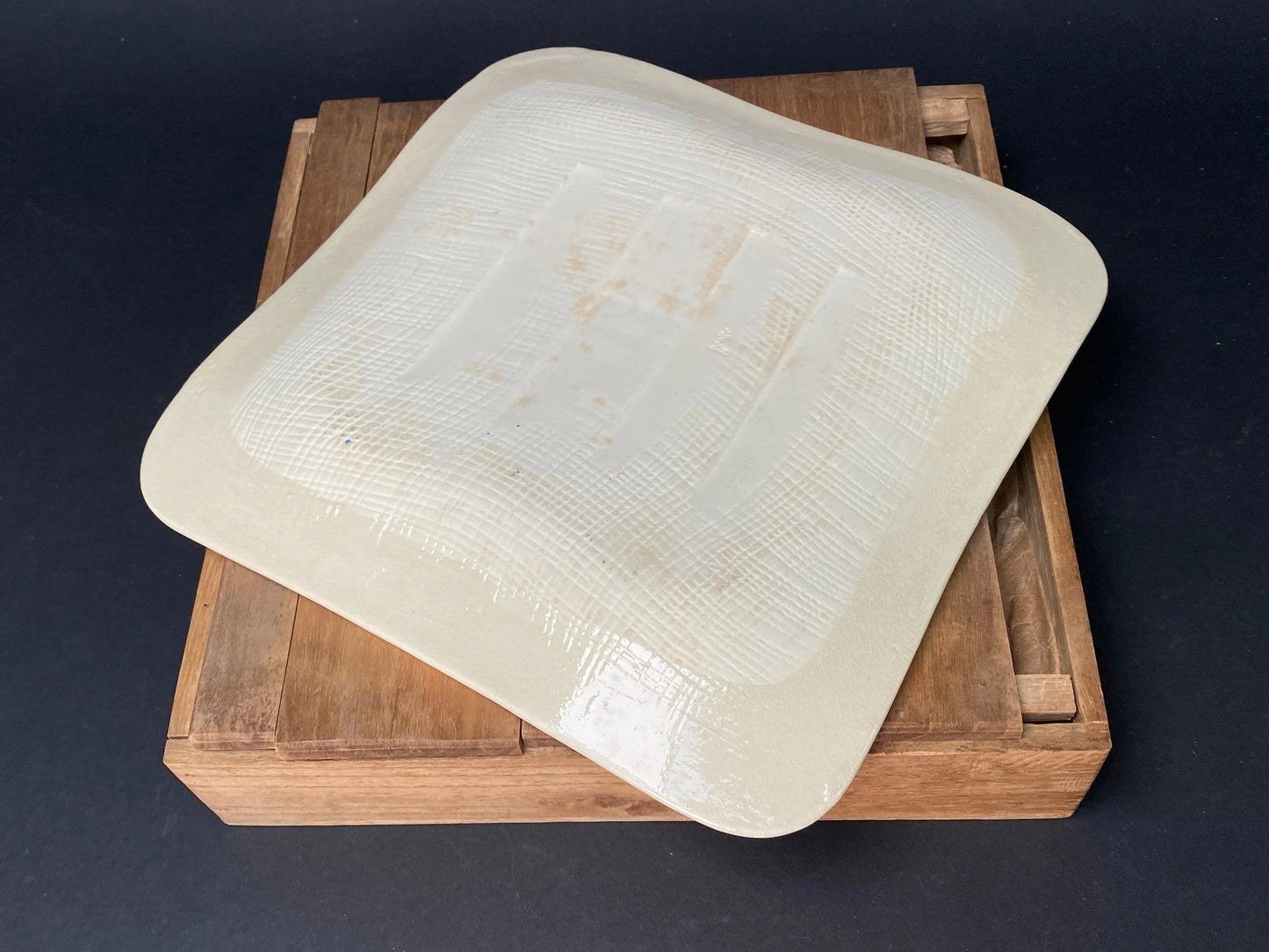 Japanese Square trinket, Serving plate, with box, Decor Tray, White Tray, Japan vintage tableware W8.7"