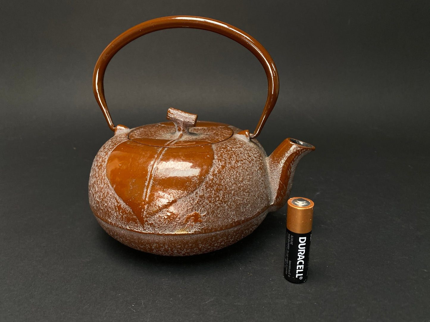 Japanese Tetsubin Teapot: Nanbu Tekki Cast Iron Kettle, Leaf Pattern, 20oz w/Infuser