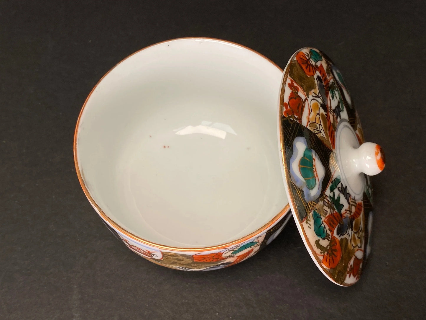 Teacup PAIR Kutani Yaki Ware, Lidded teacups, Yoshidaya style, couple cups, Floral Pattern Tea cup, Yellow Yunomi