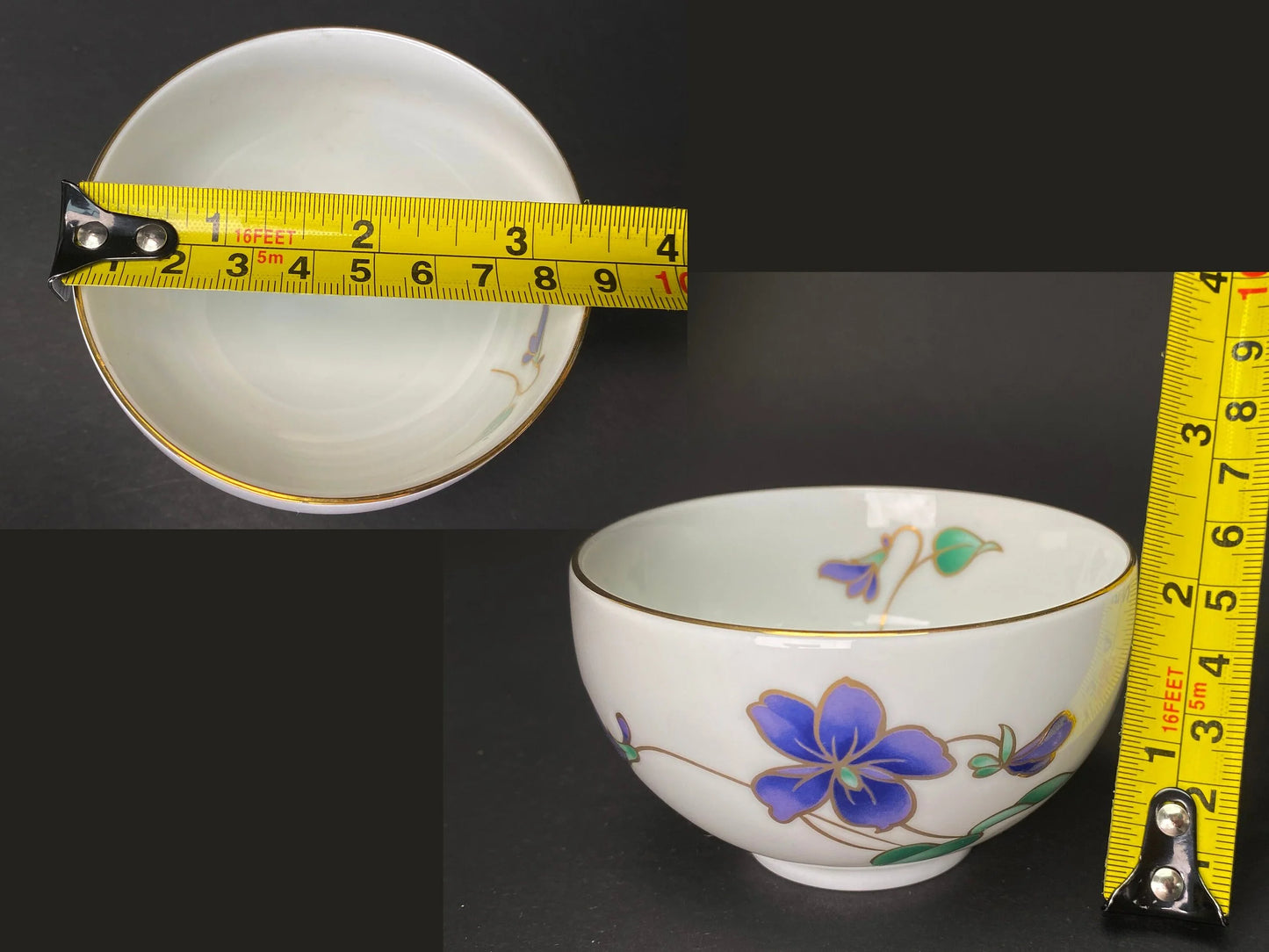 Teacup PAIR Kutani Yaki Ware, Lidded teacups, Yoshidaya style, couple cups, Floral Pattern Tea cup, Yellow Yunomi
