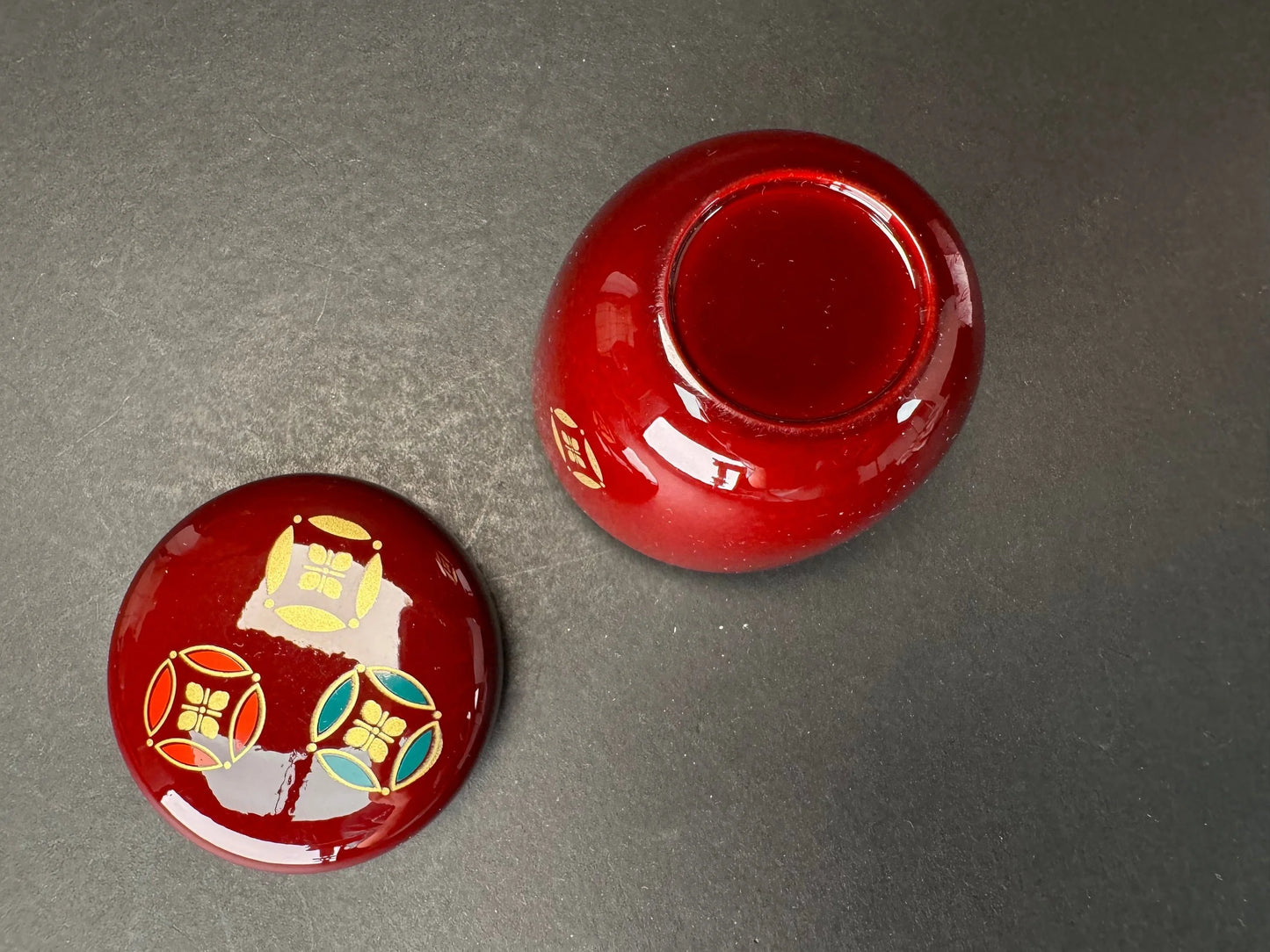 Japanese Makie Natsume, Red Tea Caddy, NEW, traditional pattern, Wood Lacquer ware, tea utensil