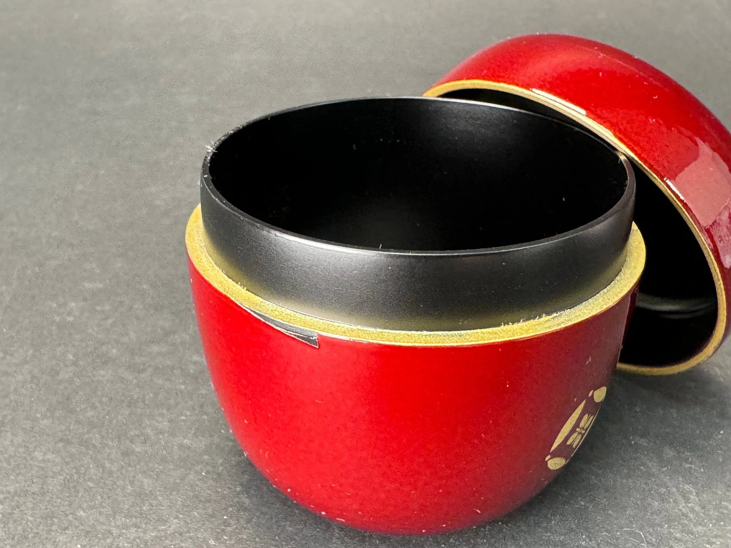 Japanese Makie Natsume, Red Tea Caddy, NEW, traditional pattern, Wood Lacquer ware, tea utensil