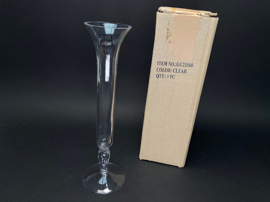 Vintage Slim High Clear Decorative Glass Fluted Vase, Japan, Unused,H13.5"