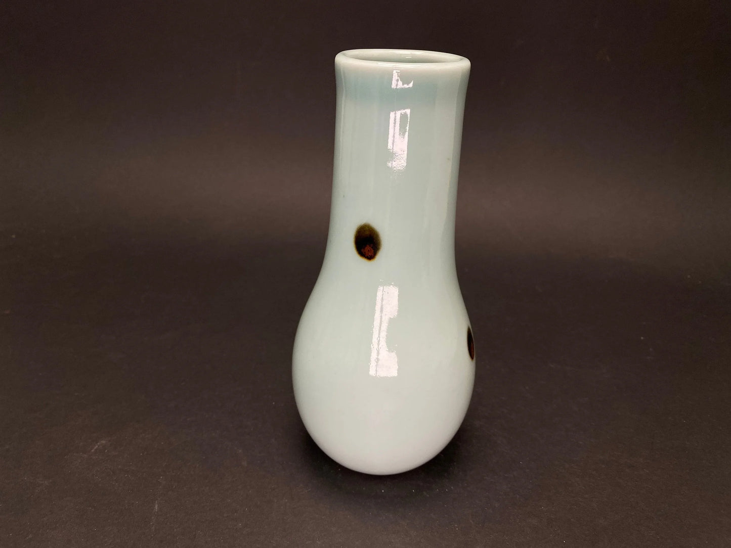 Nippon Miniature Ceramic Greenish white Vase, Minimalist Pottery, Japanese slim container