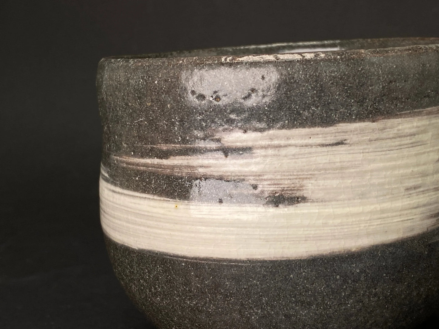 Tea Ceremony black chawan,Japanese kensui, tea bowl, Seto ware, with wooden co-box, brown