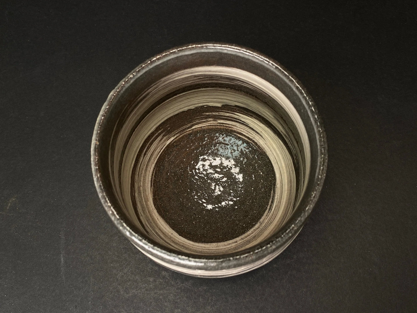 Tea Ceremony black chawan,Japanese kensui, tea bowl, Seto ware, with wooden co-box, brown