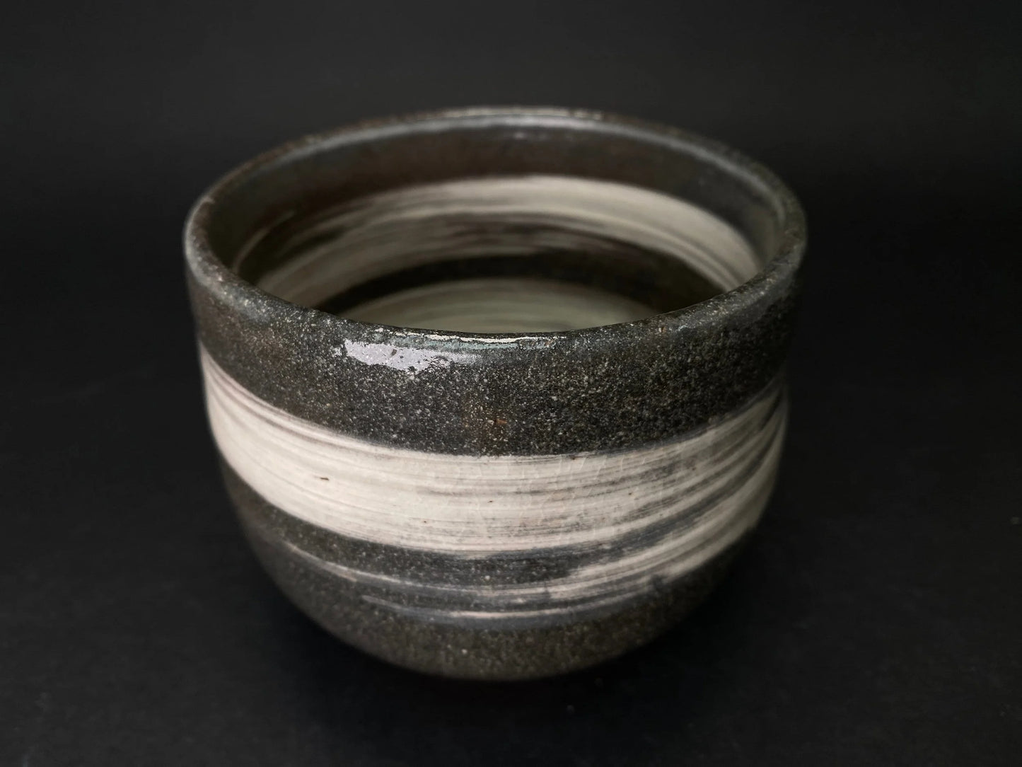 Tea Ceremony black chawan,Japanese kensui, tea bowl, Seto ware, with wooden co-box, brown