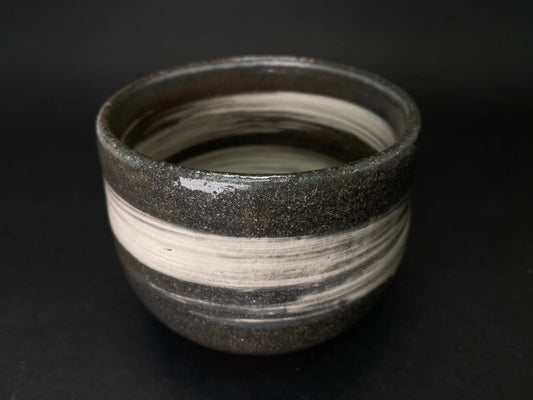 Tea Ceremony black chawan,Japanese kensui, tea bowl, Seto ware, with wooden co-box, brown