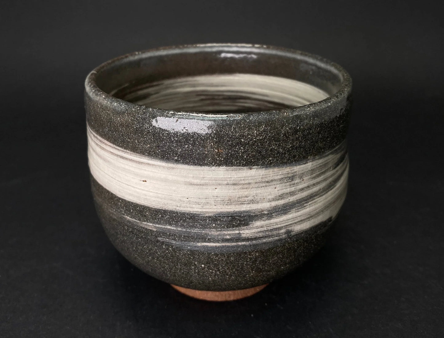 Tea Ceremony black chawan,Japanese kensui, tea bowl, Seto ware, with wooden co-box, brown