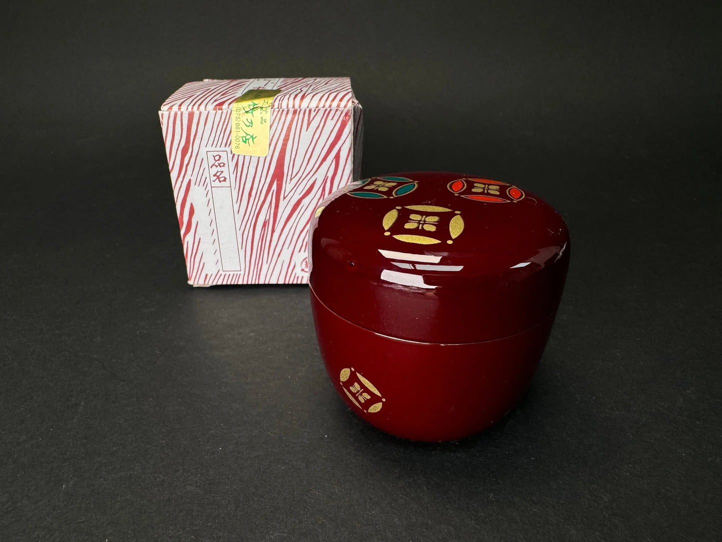 Japanese Makie Natsume, Red Tea Caddy, NEW, traditional pattern, Wood Lacquer ware, tea utensil
