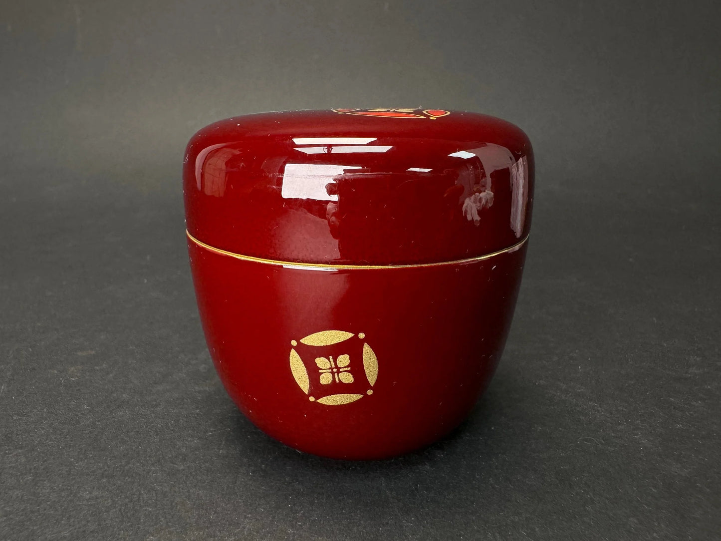 Japanese Makie Natsume, Red Tea Caddy, NEW, traditional pattern, Wood Lacquer ware, tea utensil