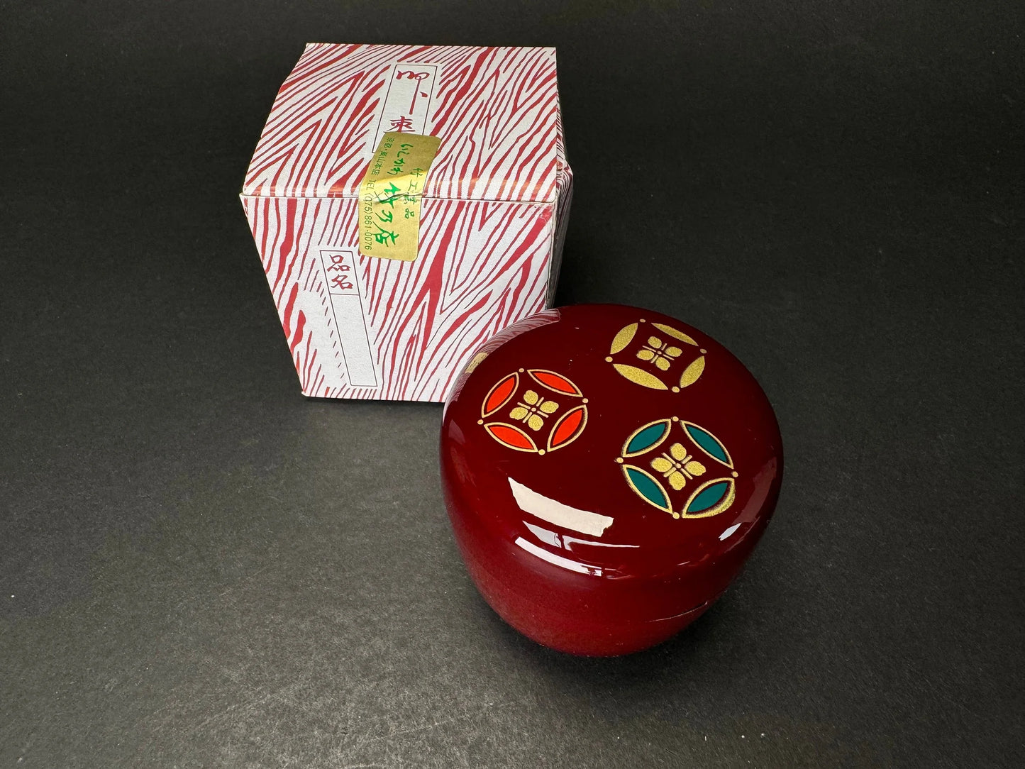 Japanese Makie Natsume, Red Tea Caddy, NEW, traditional pattern, Wood Lacquer ware, tea utensil