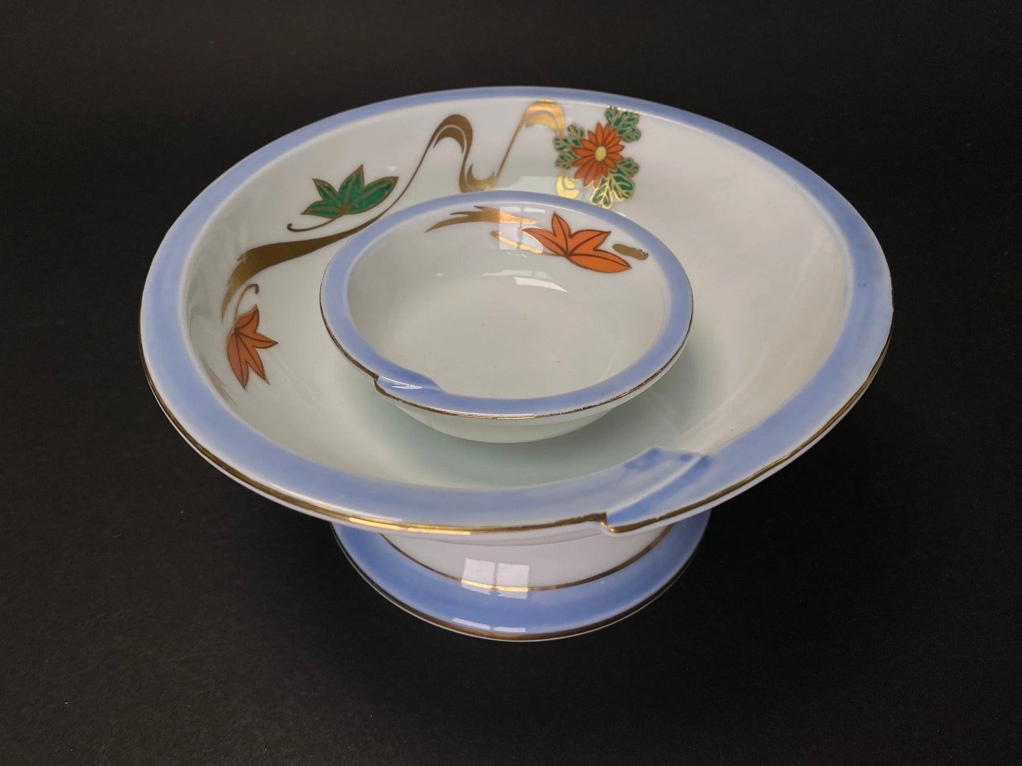 Japanese Giyaman Style High Base Bowl set of 2, W7" Flower Arrangement Vintage, White ikebana vase