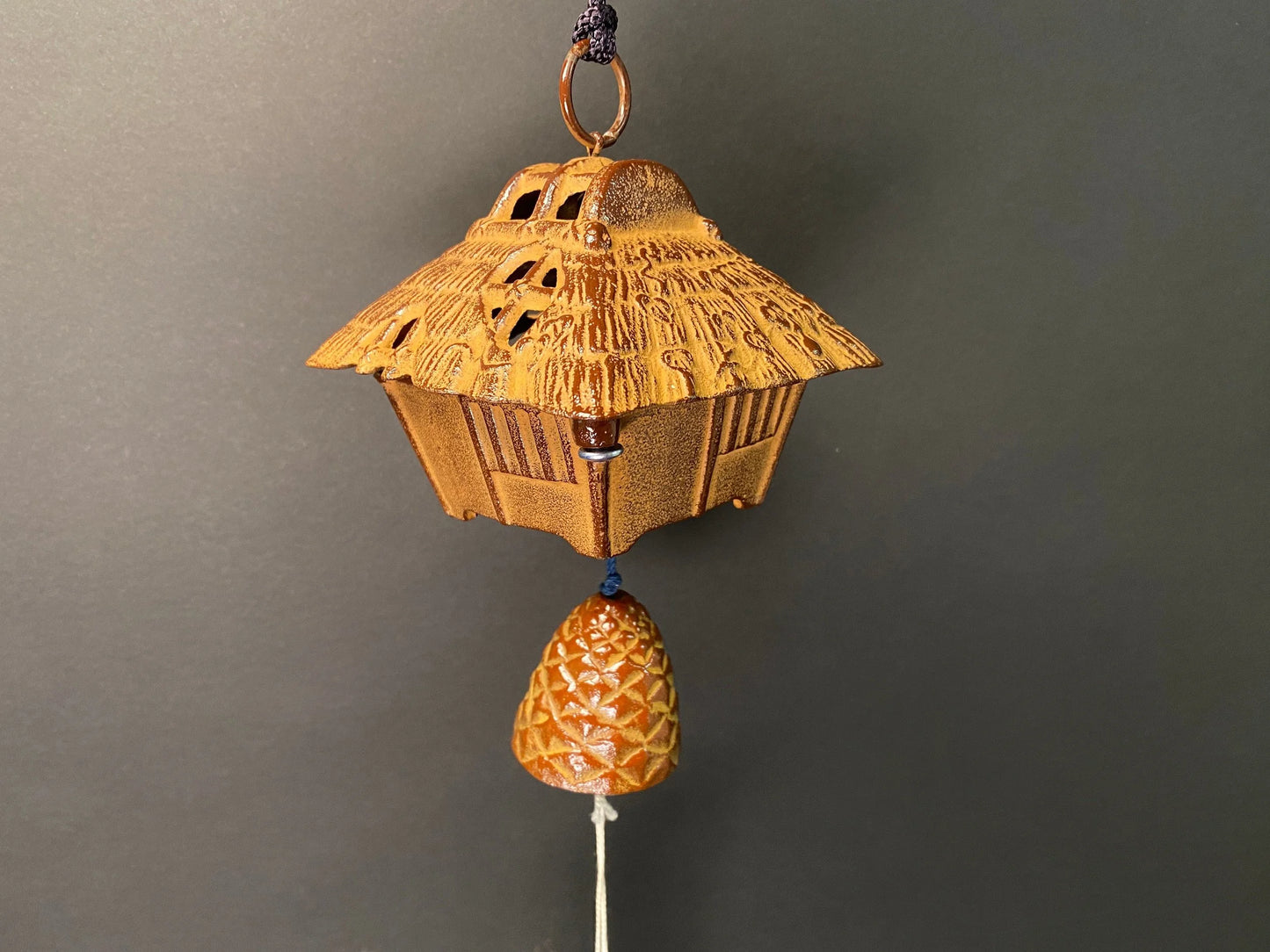 RARE Nanbu Tekki Big Iwachu Wind Chime & Tea Kensui, Japanese Garden Wind bell, Hanging Lantern, Ironware Vintage Metal Bell