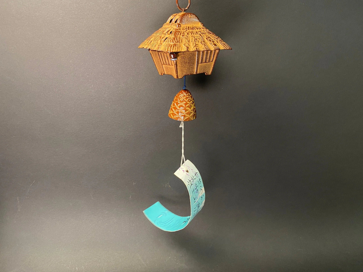 RARE Nanbu Tekki Big Iwachu Wind Chime & Tea Kensui, Japanese Garden Wind bell, Hanging Lantern, Ironware Vintage Metal Bell