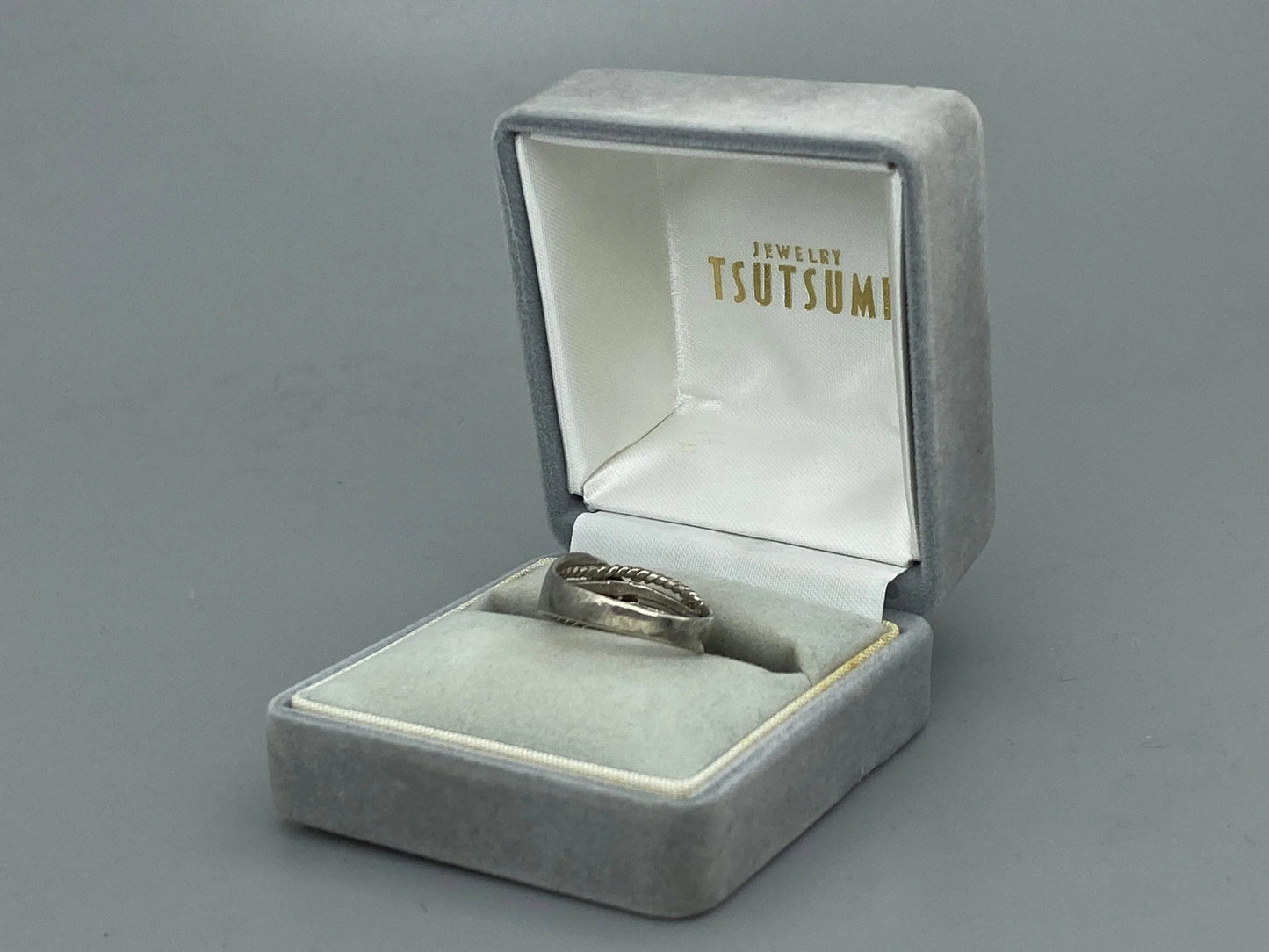 Japanese Vintage Silver Ring 950 Sterling Silver, Clear Stone Band Ring, w/box