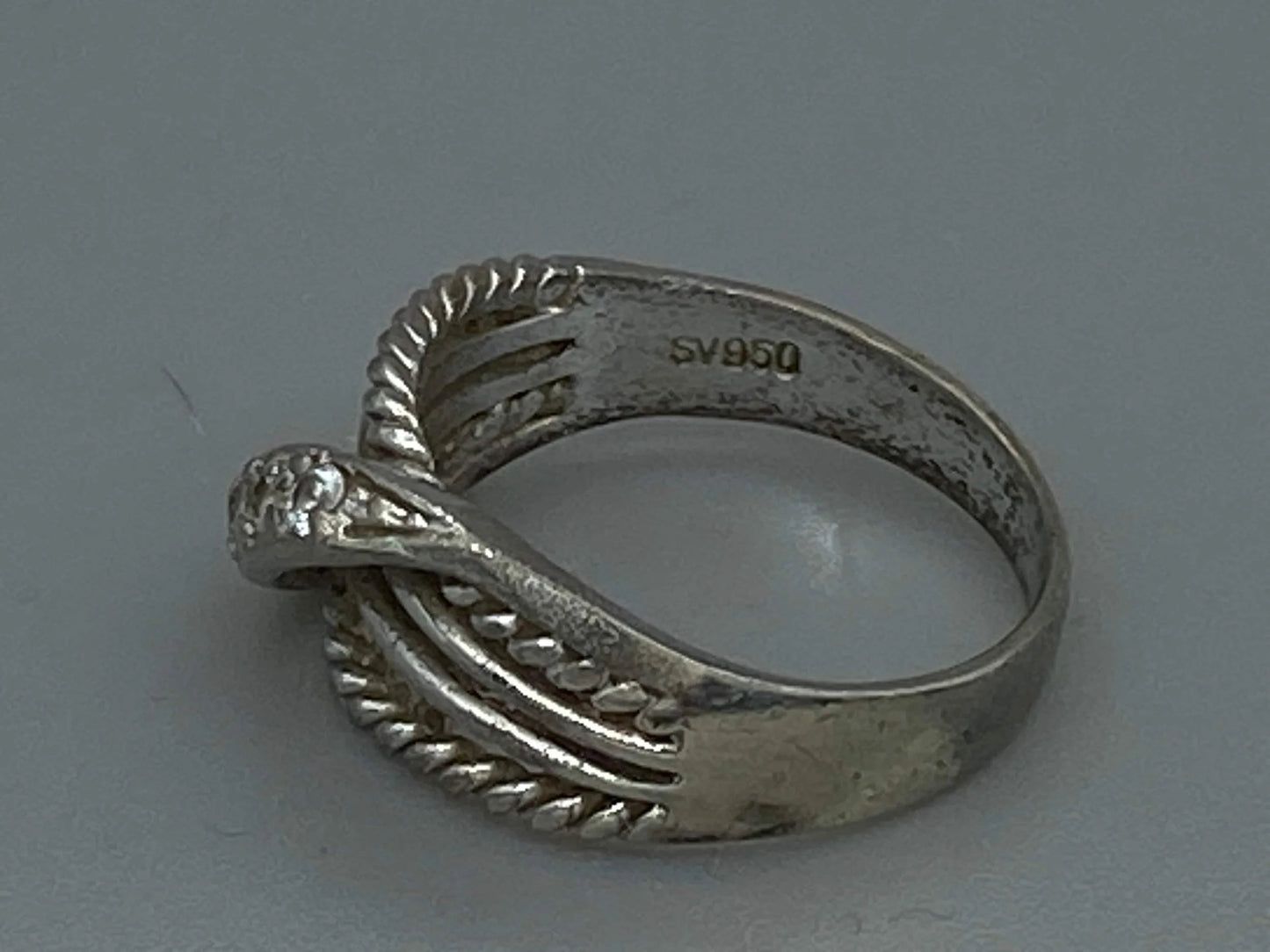 Japanese Vintage Silver Ring 950 Sterling Silver, Clear Stone Band Ring, w/box