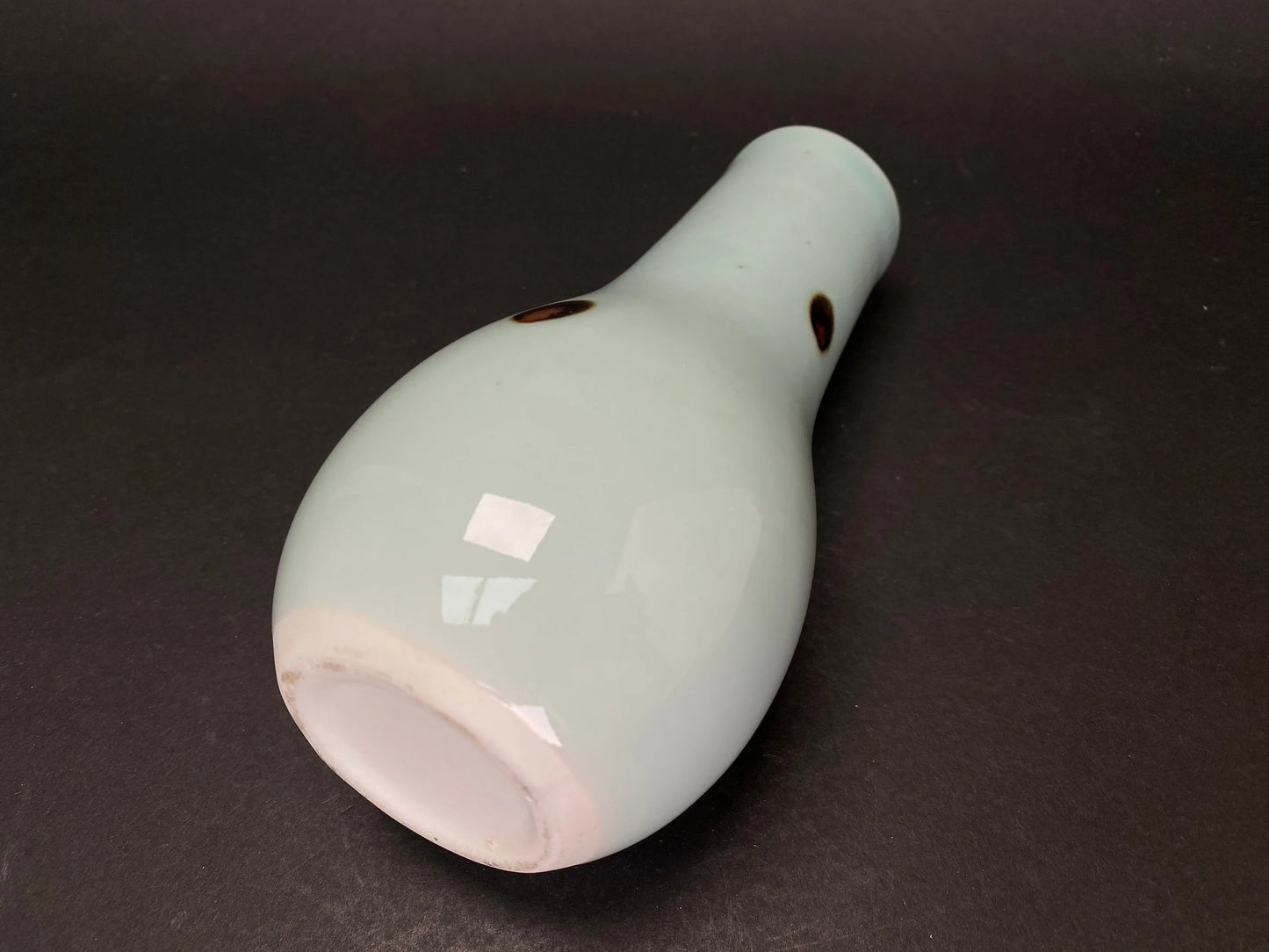 Nippon Miniature Ceramic Greenish white Vase, Minimalist Pottery, Japanese slim container