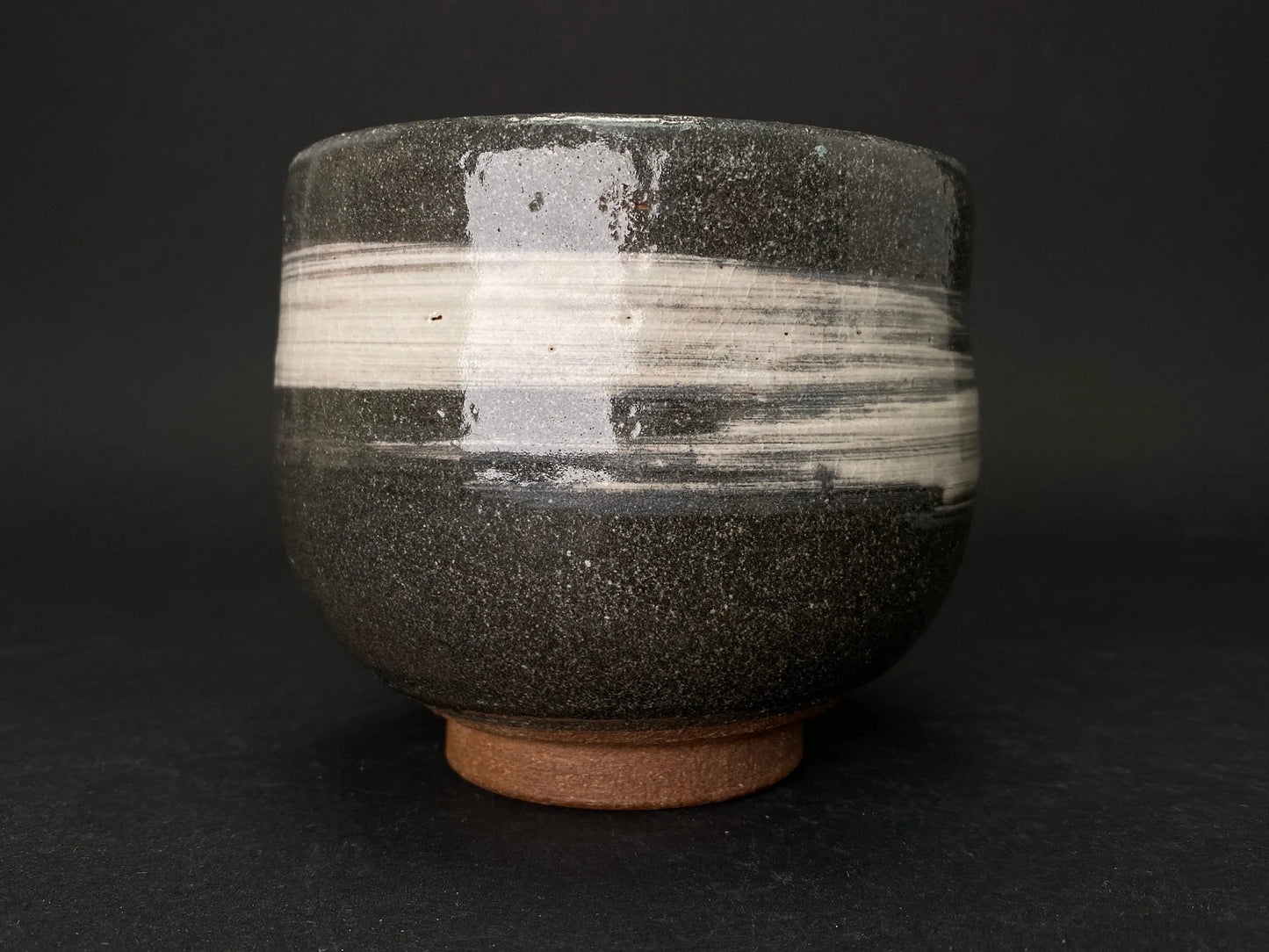 Tea Ceremony black chawan,Japanese kensui, tea bowl, Seto ware, with wooden co-box, brown