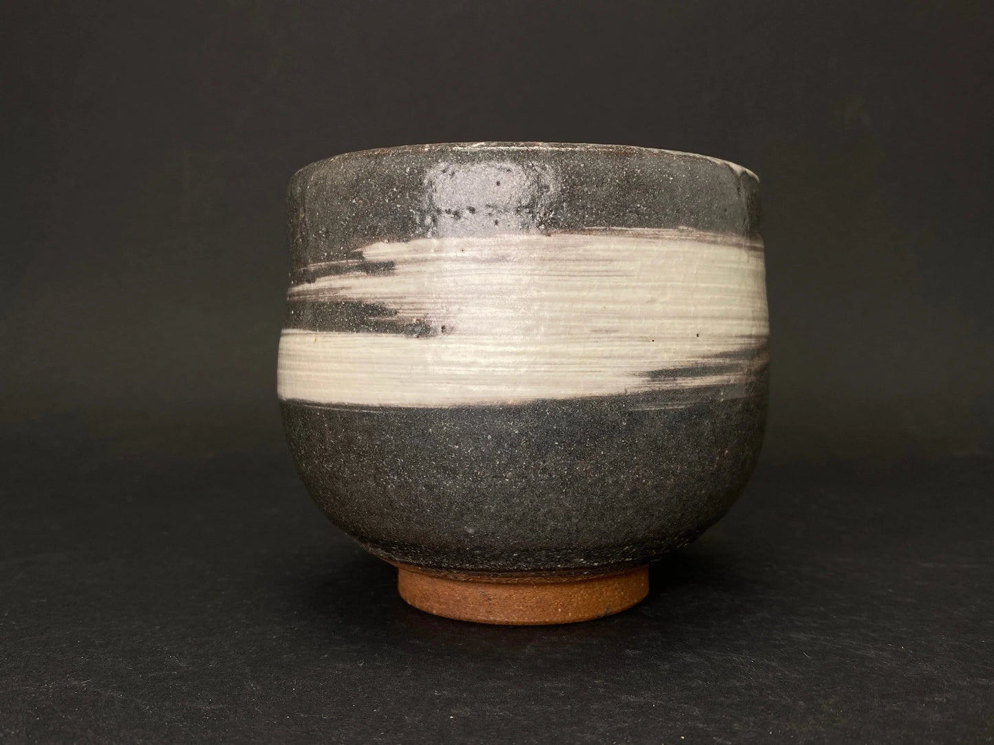 Tea Ceremony black chawan,Japanese kensui, tea bowl, Seto ware, with wooden co-box, brown