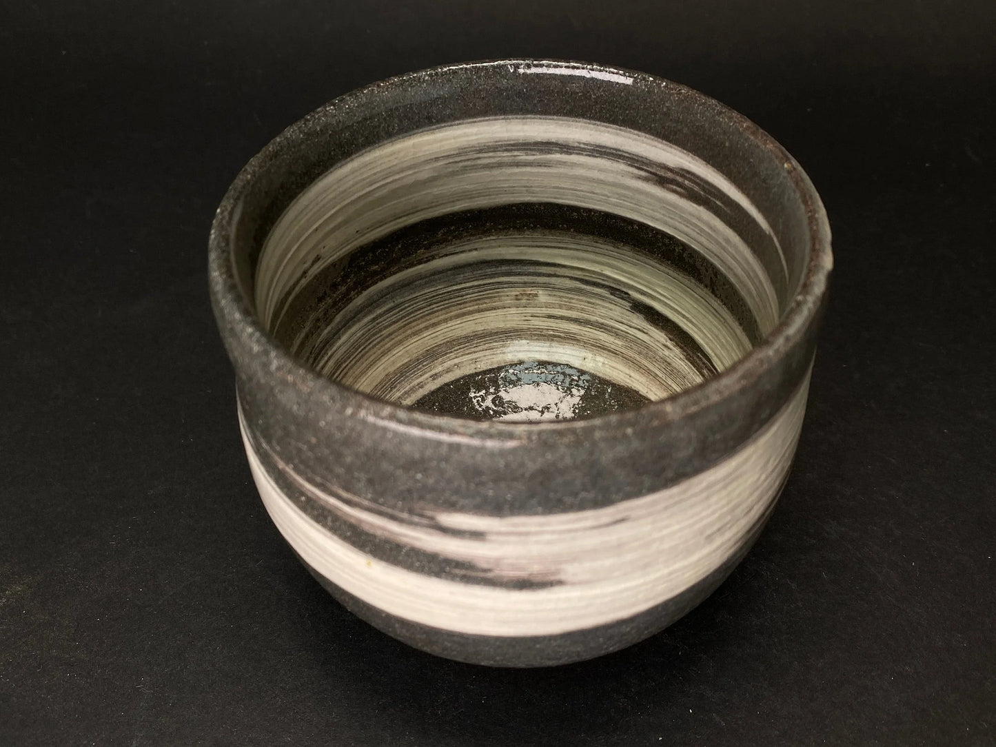 Tea Ceremony black chawan,Japanese kensui, tea bowl, Seto ware, with wooden co-box, brown