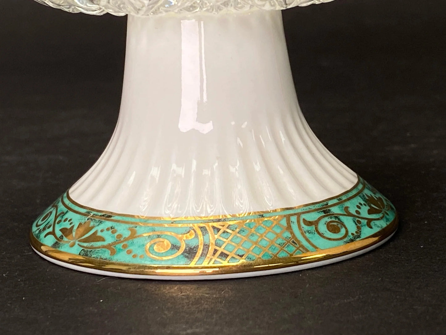 KURIYAMA Compote Bowl Ikebana Vase, Japanese RARE Glass & Ceramic bowl, W5" Flower Arrangement Vintage, White Glass goblet, Made in Japan