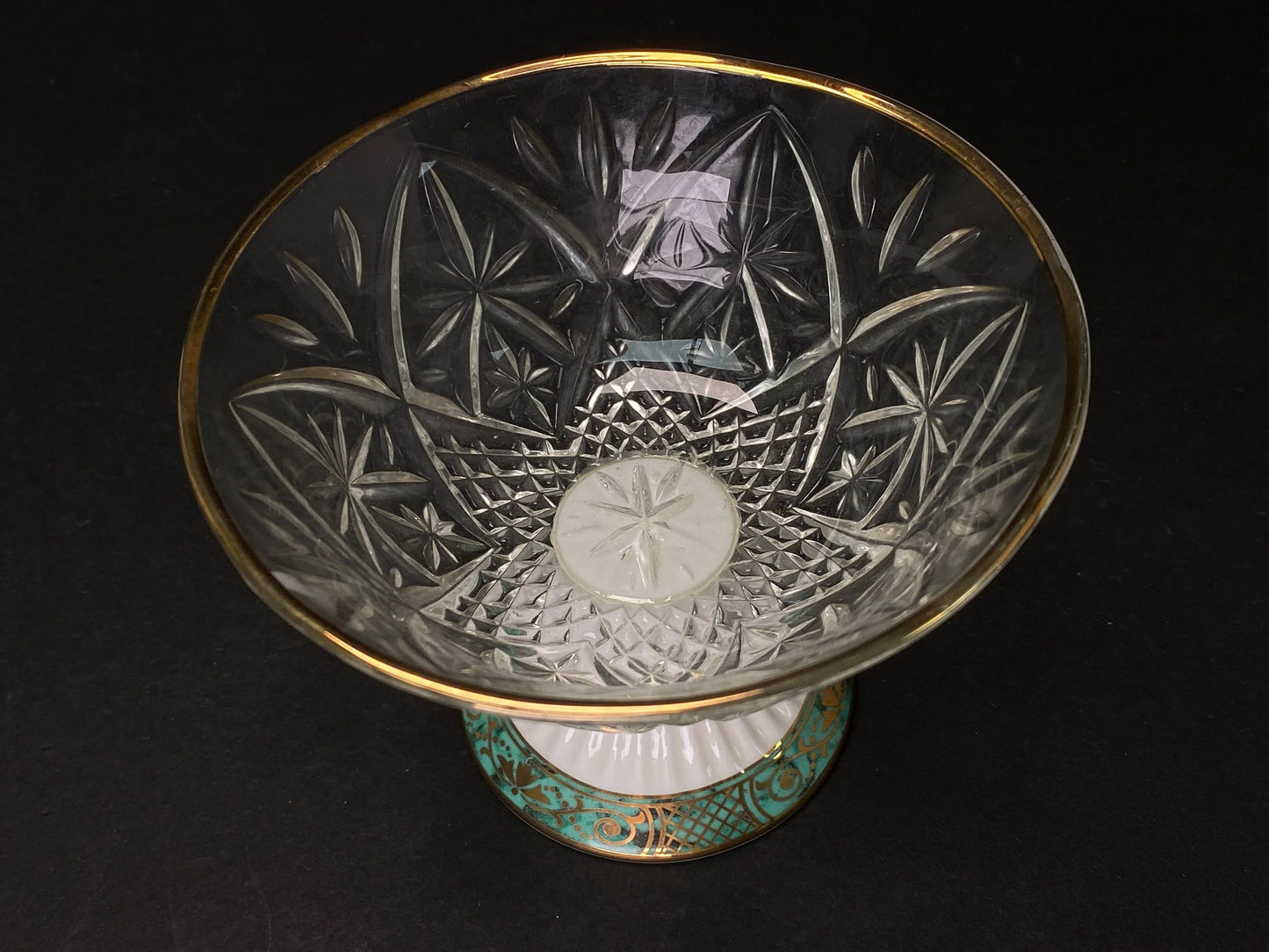 KURIYAMA Compote Bowl Ikebana Vase, Japanese RARE Glass & Ceramic bowl, W5" Flower Arrangement Vintage, White Glass goblet, Made in Japan