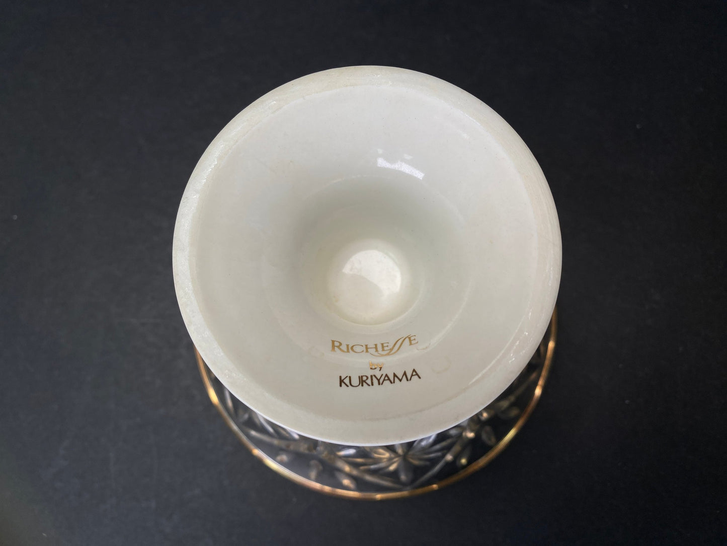 KURIYAMA Compote Bowl Ikebana Vase, Japanese RARE Glass & Ceramic bowl, W5" Flower Arrangement Vintage, White Glass goblet, Made in Japan