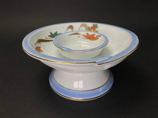 Japanese Giyaman Style High Base Bowl set of 2, W7" Flower Arrangement Vintage, White ikebana vase