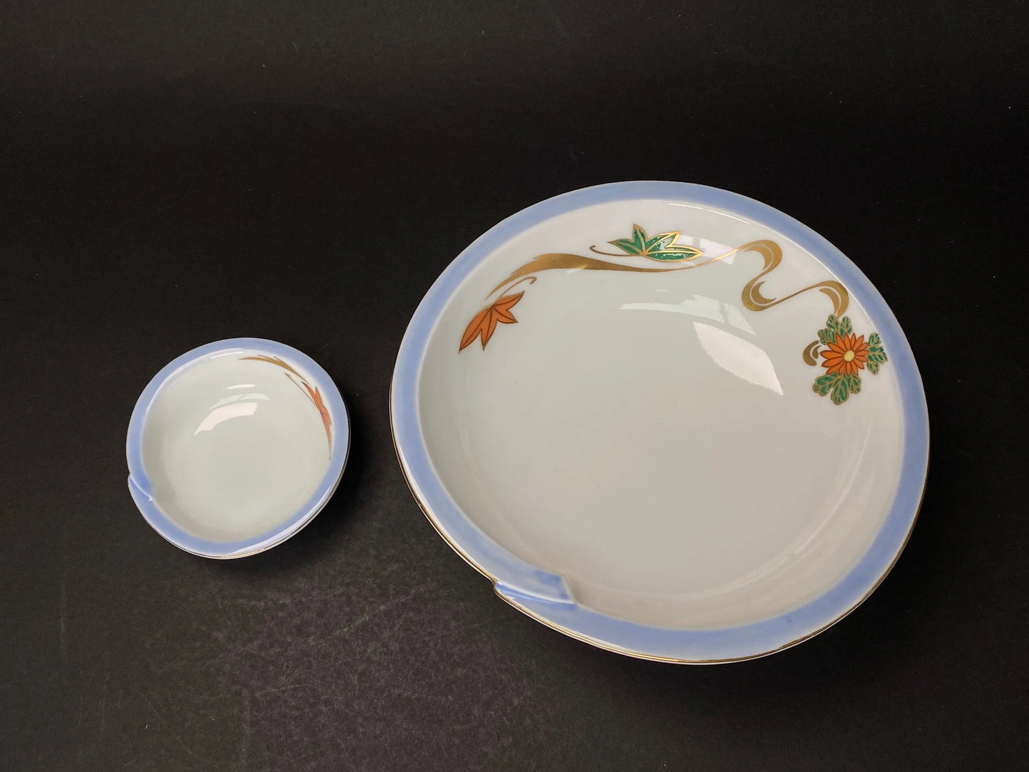 Japanese Giyaman Style High Base Bowl set of 2, W7" Flower Arrangement Vintage, White ikebana vase