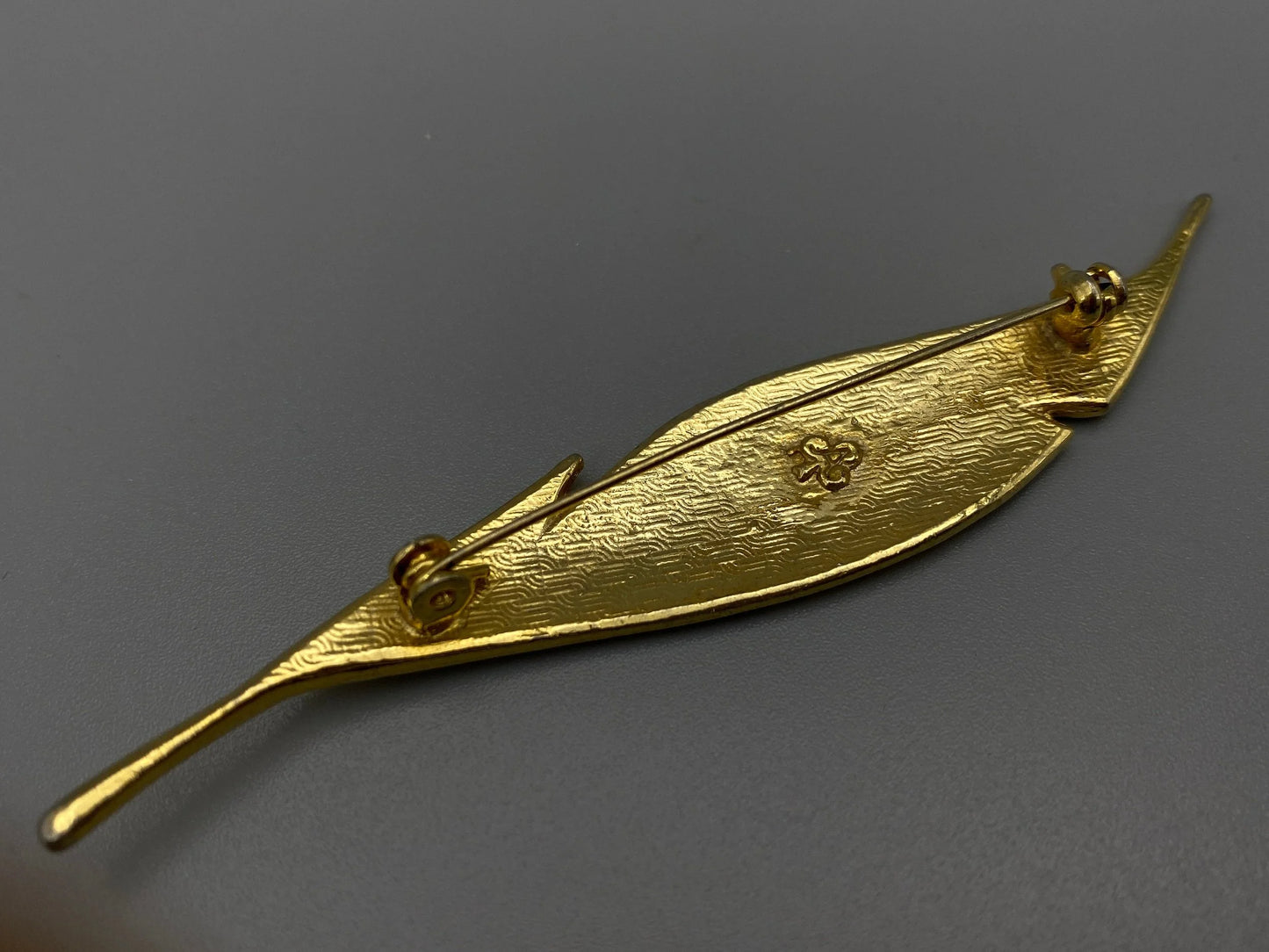 Japanese Leaf Brooch gold plated brass, black and white vintage jewelry, classic brooch, mint condition