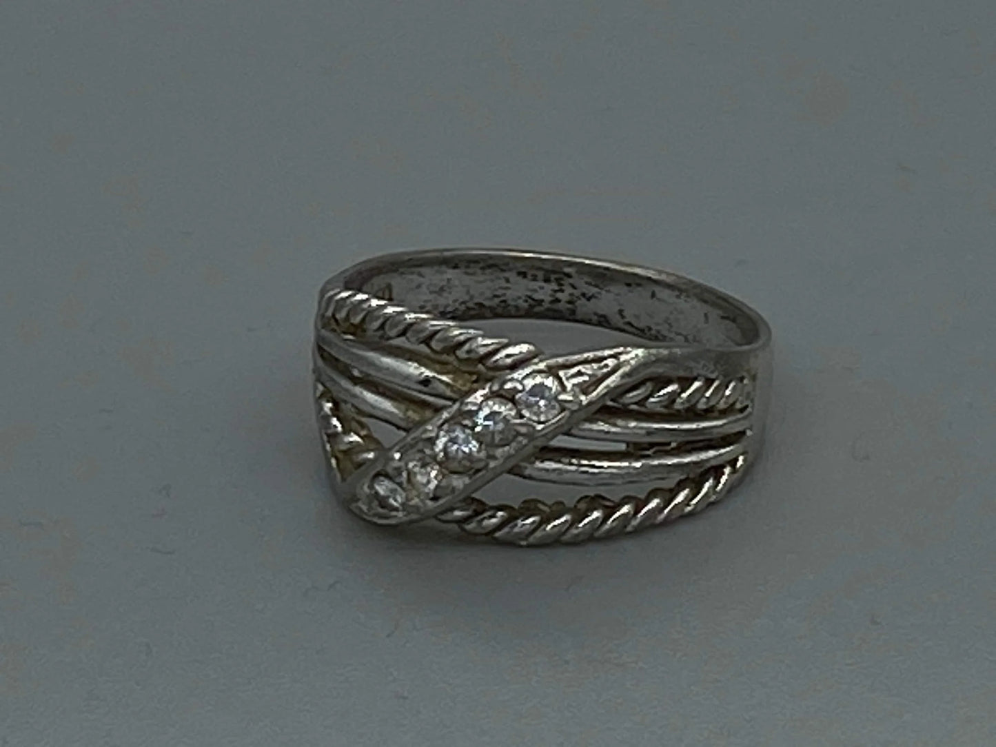 Japanese Vintage Silver Ring 950 Sterling Silver, Clear Stone Band Ring, w/box