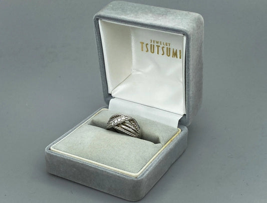 Japanese Vintage Silver Ring 950 Sterling Silver, Clear Stone Band Ring, w/box