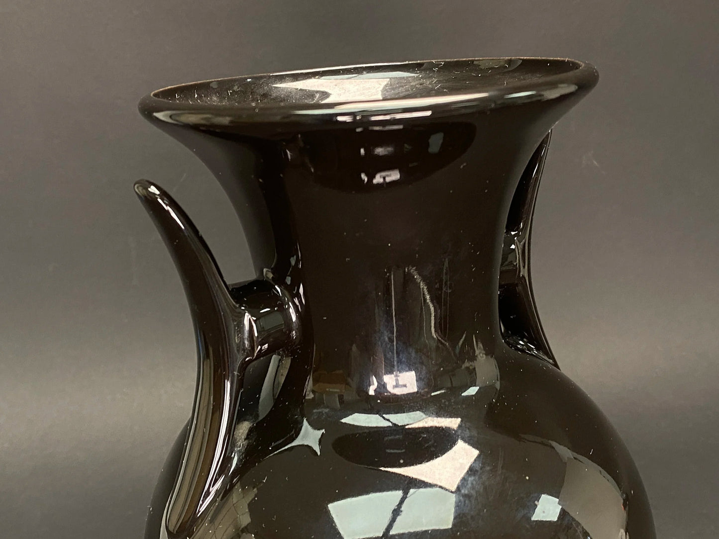Japanese Vintage Black Vase 10in Tall, Made in Japan, Beautiful Two Handles, Gloss black Vase