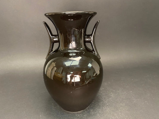 Japanese Vintage Black Vase 10in Tall, Made in Japan, Beautiful Two Handles, Gloss black Vase