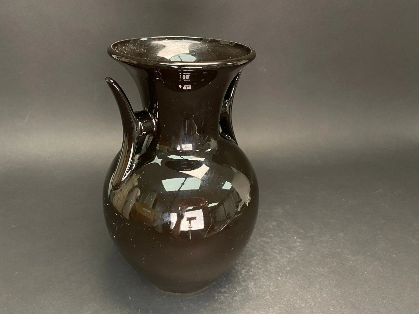 Japanese Vintage Black Vase 10in Tall, Made in Japan, Beautiful Two Handles, Gloss black Vase