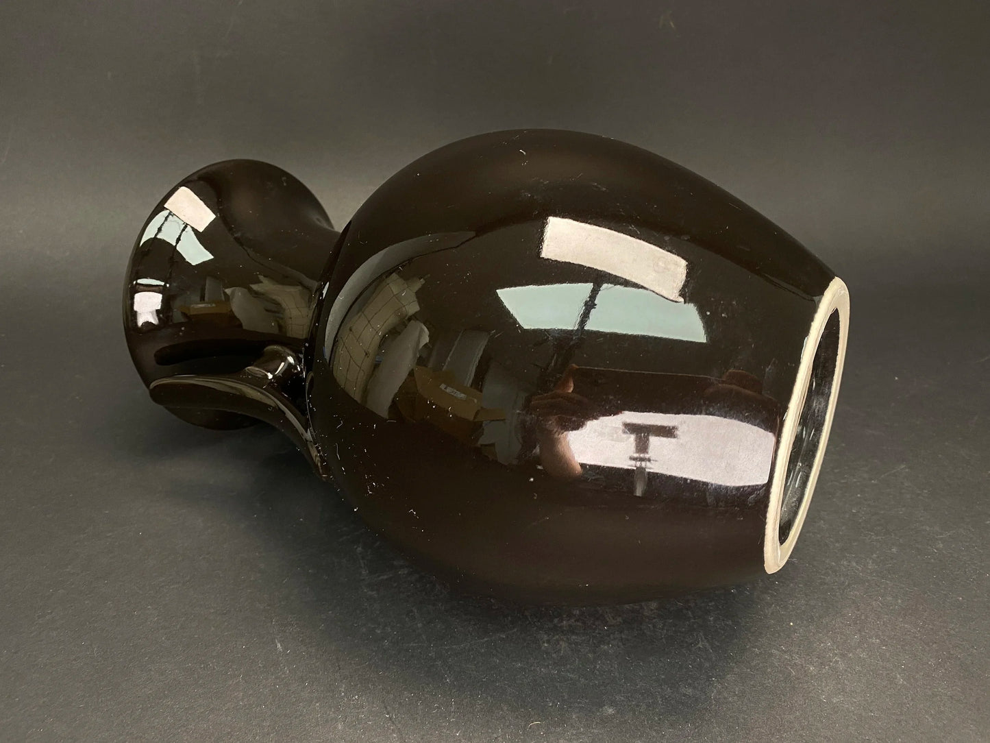 Japanese Vintage Black Vase 10in Tall, Made in Japan, Beautiful Two Handles, Gloss black Vase