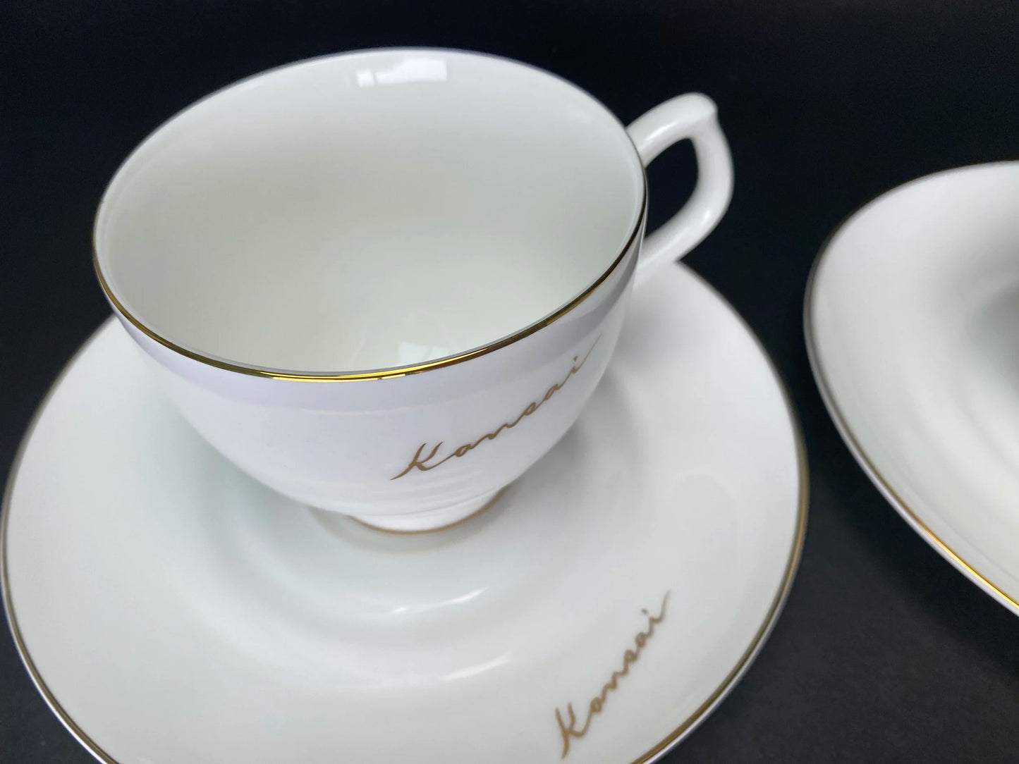 Pair Kansai Cups and Saucers with gold trim, fine china, in gift Box, Japanese Porcelain, Mint Vintage Coffee set