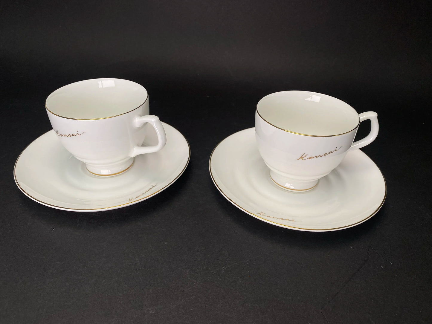 Pair Kansai Cups and Saucers with gold trim, fine china, in gift Box, Japanese Porcelain, Mint Vintage Coffee set